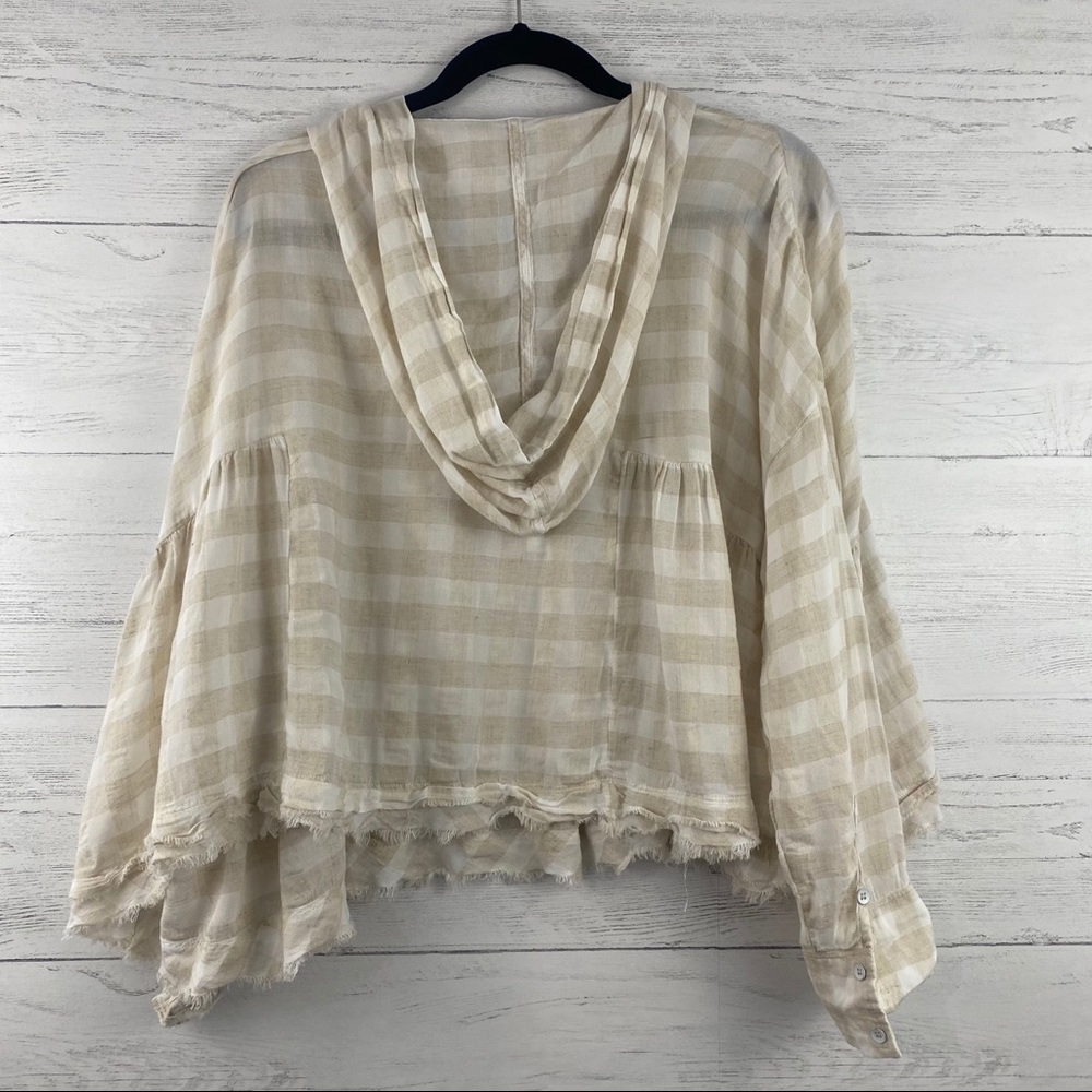 Free People Tan and White Striped Raw Hem Blouse - Picture 2 of 9